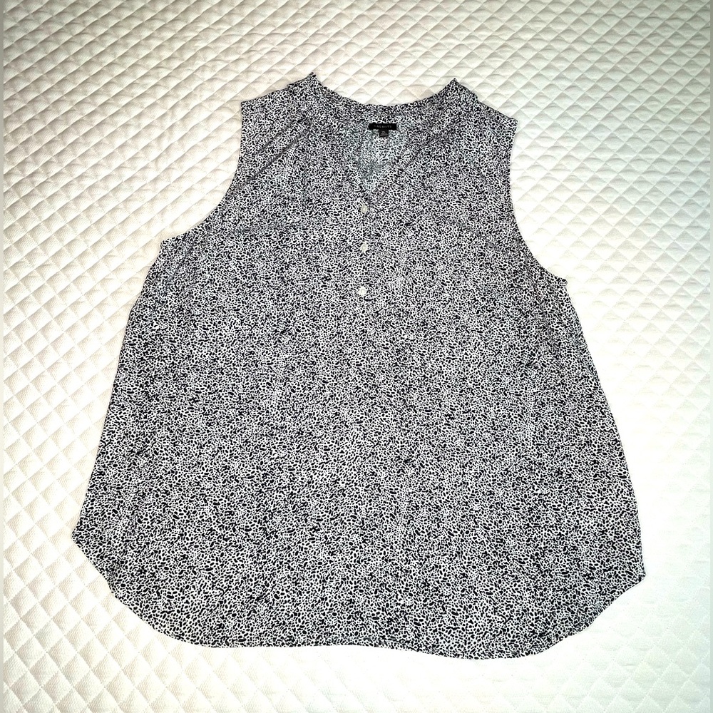 Talbots Ruffled Split Neck Shell in mini Animal Print